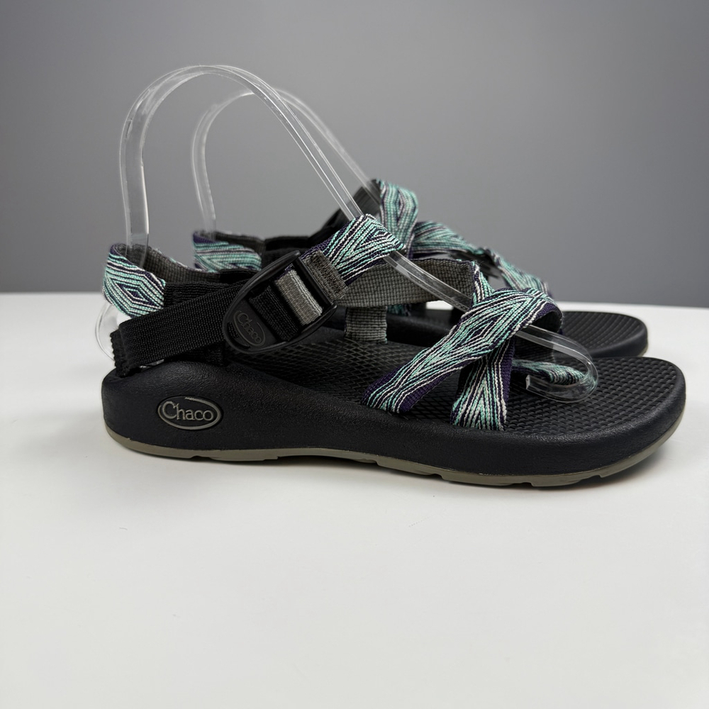 Chaco Women's Strappy Outdoor Sandals — Black with Teal Multicolor Webbing